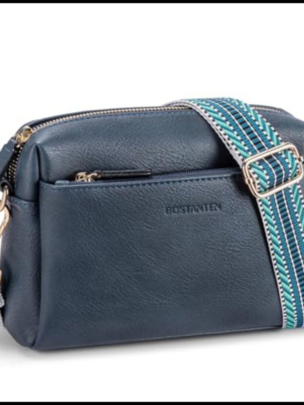 Small Vegan Leather Crossbody Bag Multi-Pocket Guitar Strap